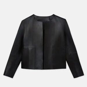 LAFAYETTE 148 Nappa Leather Collarless Open Front Jacket